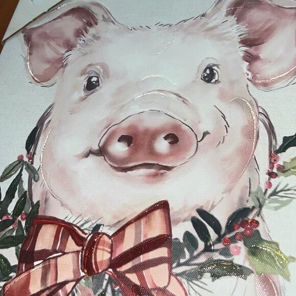 FARMHOUSE 12 X 12 HOLIDAY PRECIOUS PIG WALL ART DECOR - Picture 2 of 2